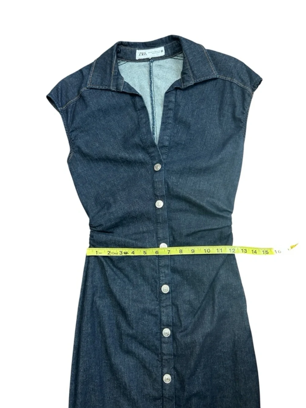 Zara Denim Ruched Midi Dress size XS - Picture 6 of 8